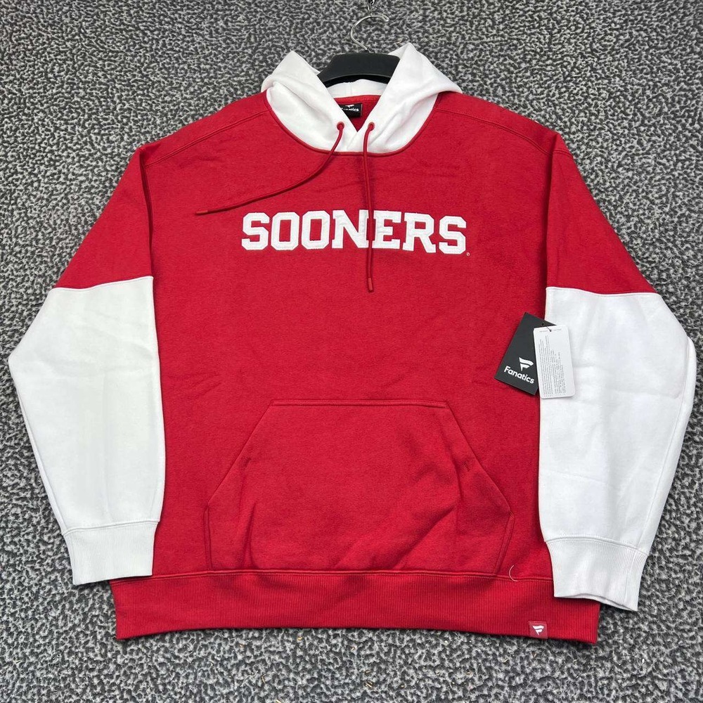Oklahoma Sooners Hoodie Men Large Red White Fanatics Pullover Long Sleeve New L